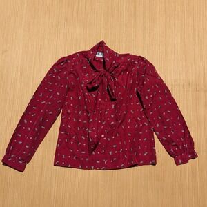 Vintage Act III 70's Retro Red Floral Long Sleeve Neck Bow Blouse Women's Small?